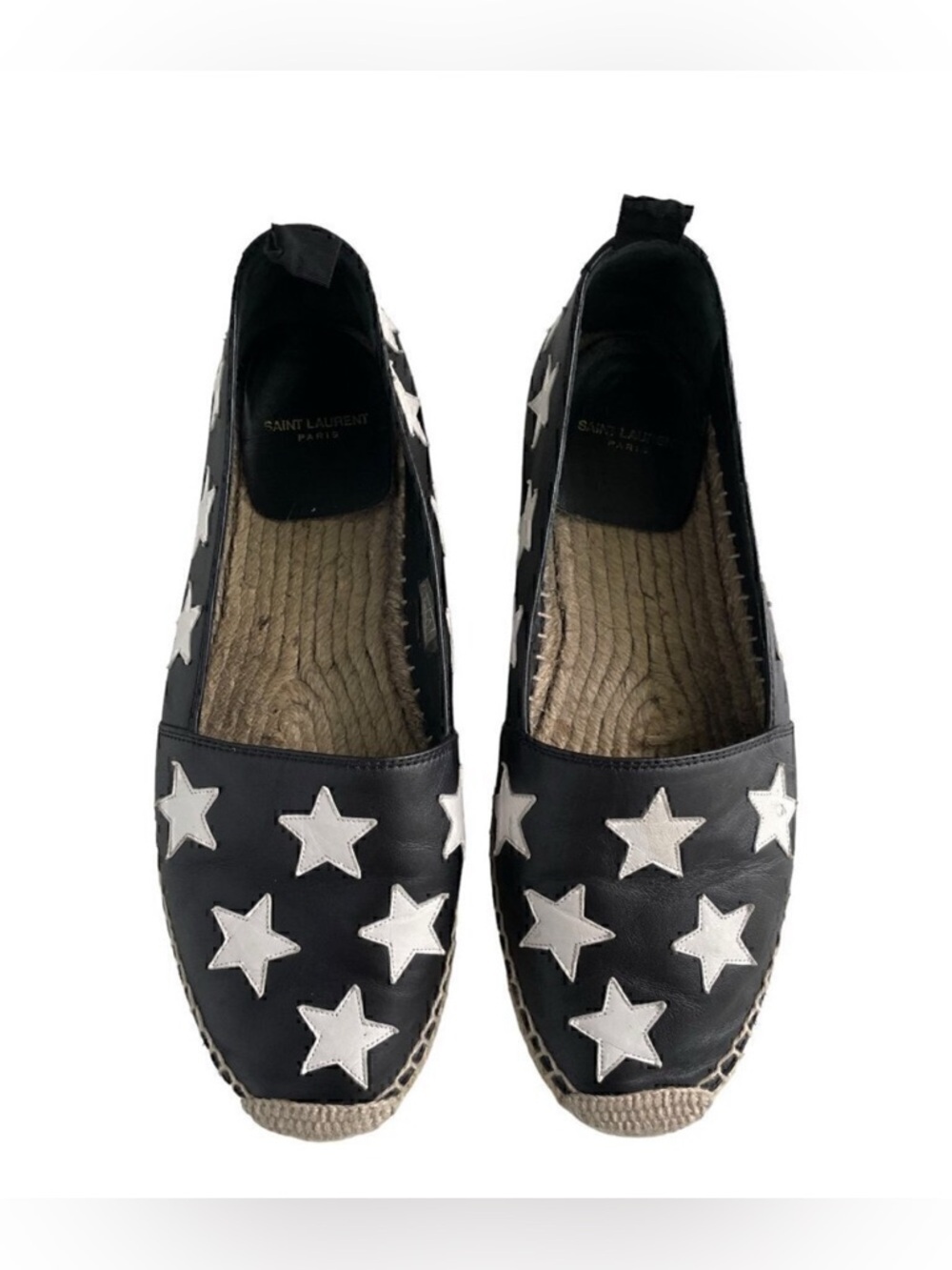 Saint Laurent Black White Star Leather Espadrilles Flats